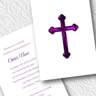 Invitation Baptême Confirmation 1ère communion Croix pourpre