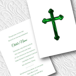 Invitation Baptême Confirmation 1ère communion Croix verte