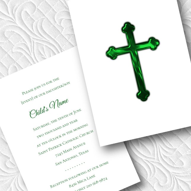 Invitation Baptême Confirmation 1ère communion Croix verte (Créateur téléchargé)
