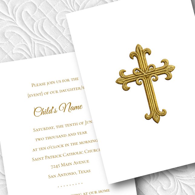 Invitation Baptême Confirmation 1ère communion Gold Cross 3 (Créateur téléchargé)