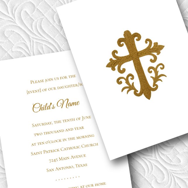 Invitation Baptême Confirmation 1ère communion Gold Cross 4 (Créateur téléchargé)