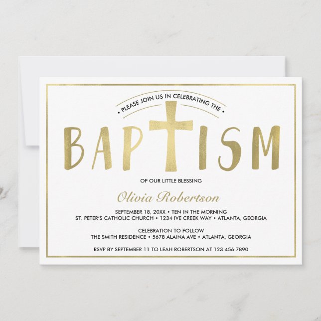 Invitation Baptême, Contemporain, Or Faux (Devant)