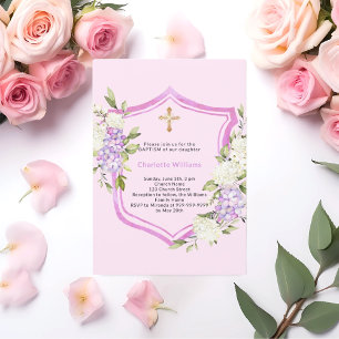 Invitation Baptême crête rose fille