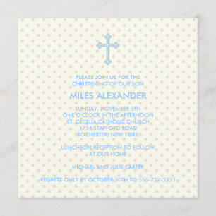 Invitation Baptême croisé bleu beige élégant de garçons