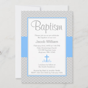Invitation Baptême croisé bleu gris de baptême de garçon de