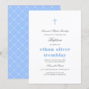 Invitation Baptême croisé élégant gris et bleu clair