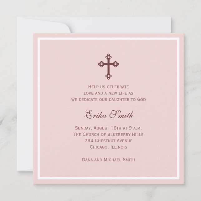 Invitation Baptême croisé (rose) (Devant)