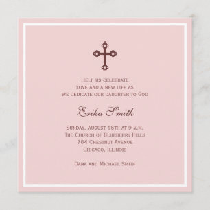 Invitation Baptême croisé (rose)