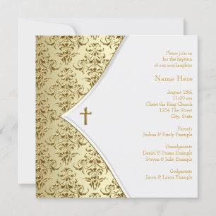 Invitation Baptême croix blanche et or