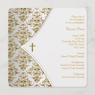 Invitation Baptême croix blanche et or