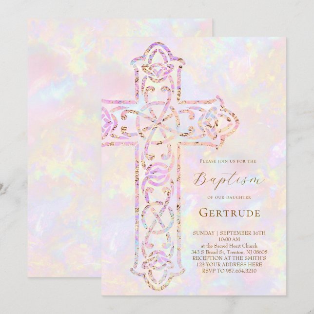 Invitation baptême croix élégante (Devant / Derrière)