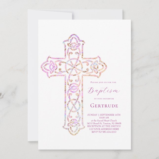Invitation baptême croix élégante (Devant)
