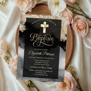 Invitation Baptême Croix Élégante en Or