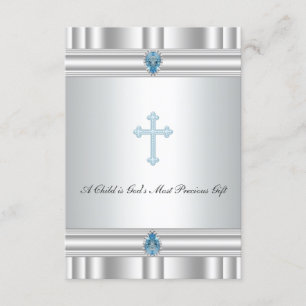 Invitation Baptême Croix Grise et Bleue