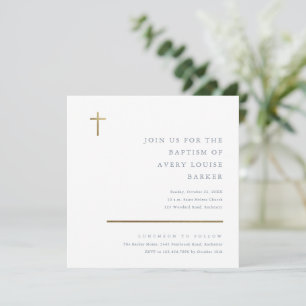 Invitation Baptême Croix Or Minimal Moderne