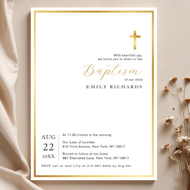 Invitation Baptême Croix Or Moderne (Minimalist Baptism Invitation)