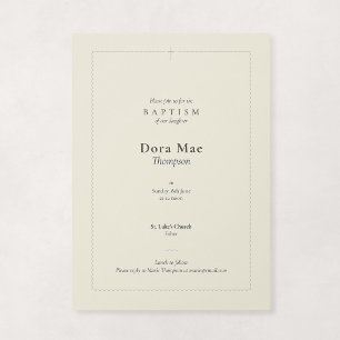 Invitation Baptême Croix Scallopée Crème et Sauge Religieux