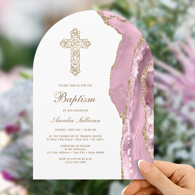 Invitation Baptême d'Agate Rose (Créateur téléchargé)