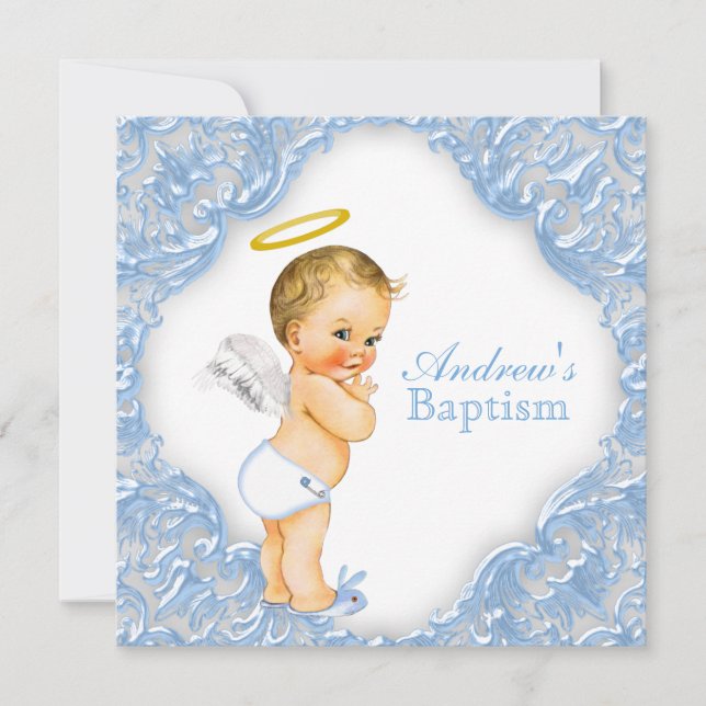 Invitation Baptême d'ange pour garçons (Devant)