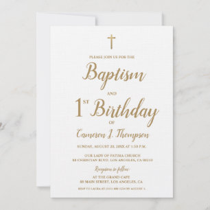 Invitation Baptême d'anniversaire de teinte blanche et or cou