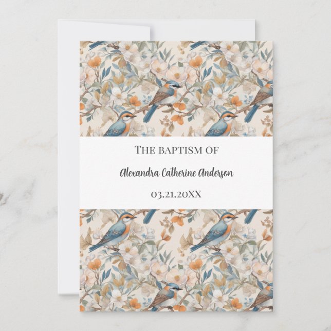 Invitation Baptême d'aquarelle des oiseaux heureux (Devant)