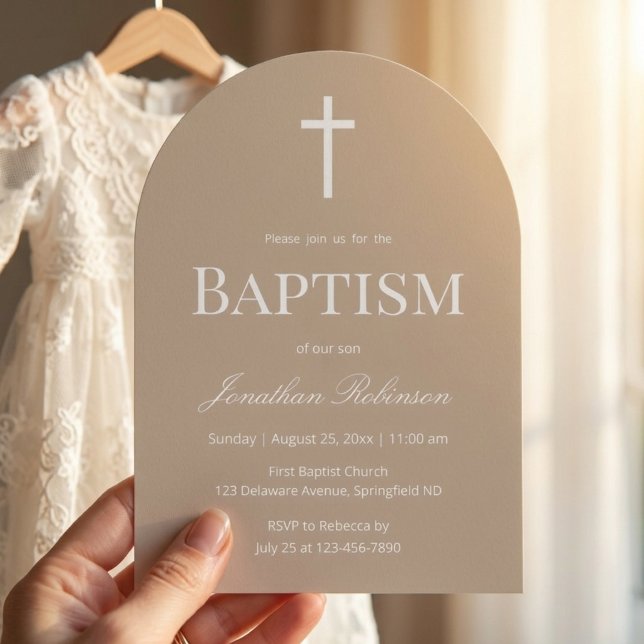 Invitation Baptême d'arche beige neutre  (Créateur téléchargé)
