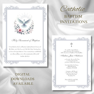 Invitation Baptême d'argent catholique Dove Roses roses roses