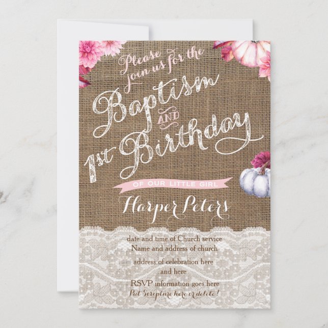 Invitation Baptême d'automne 1er anniversaire Célébration pou (Devant)