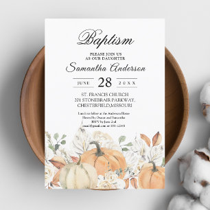 Invitation Baptême d'automne rustique Citrouille aquarelle
