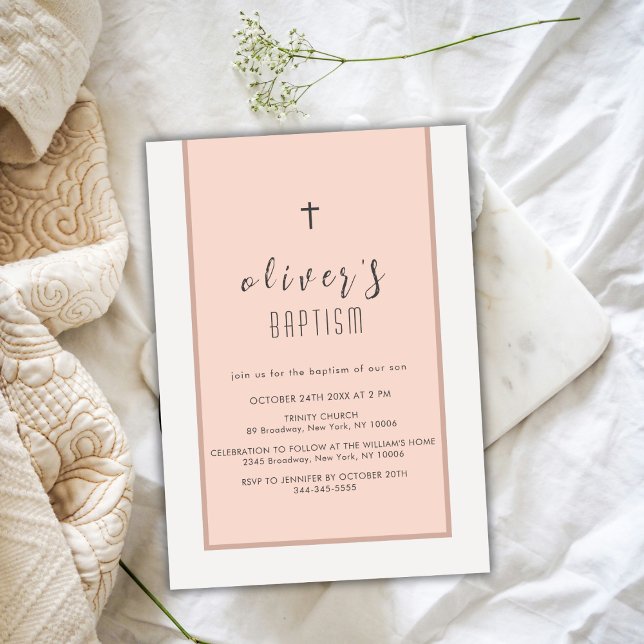 Invitation Baptême de baptême de Croix neutre moderne (Modern Neutral Cross Christening Baptism Invitation)