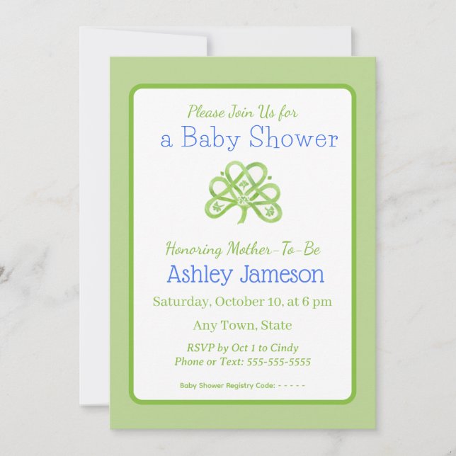 Invitation Baptême de bébé à la feuille de shamrock celtique  (Devant)