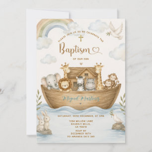 Invitation Baptême de bébé chrétien de l'Arche de Noé
