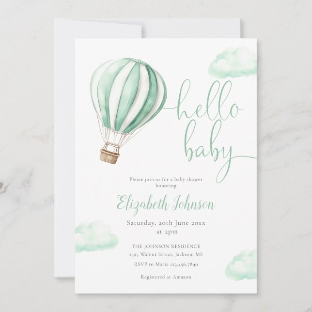 Invitation Baptême de Bébé Code QR Montgolfière Photo (Devant)