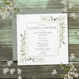 Invitation Baptême de bébé couple verdure aquarelle Sprinkle