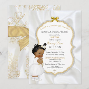 Invitation Baptême de bébé fille afro-américaine croix en or