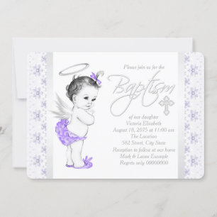 Invitation Baptême de bébé fille ange dentelle violette