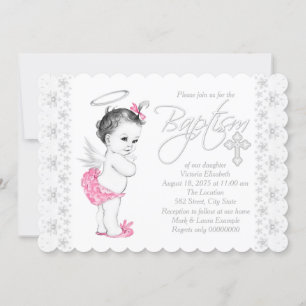 Invitation Baptême de bébé fille ange rose