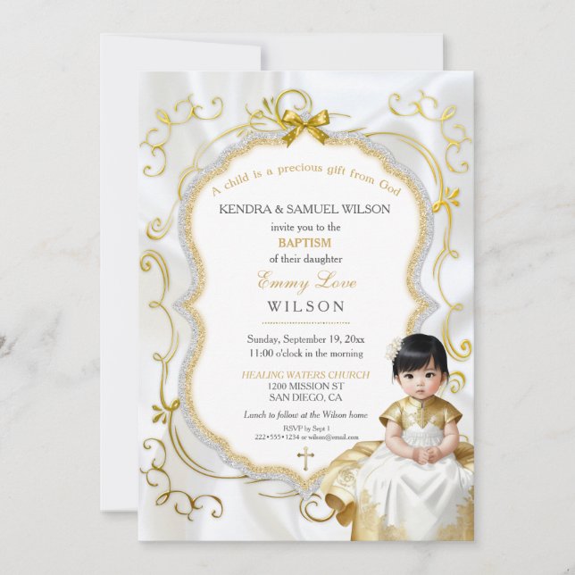 Invitation Baptême de bébé fille asiatique Communion Christen (Devant)