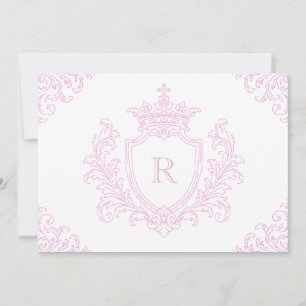 Invitation Baptême de bébé fille au monogramme de blason trad