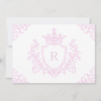 Invitation Baptême de bébé fille au monogramme de blason trad