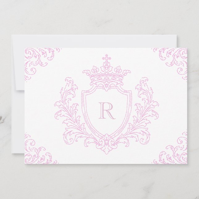 Invitation Baptême de bébé fille au monogramme de blason trad (Devant)