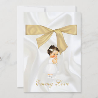 Invitation Baptême de bébé fille Christening Croix d'or Merci