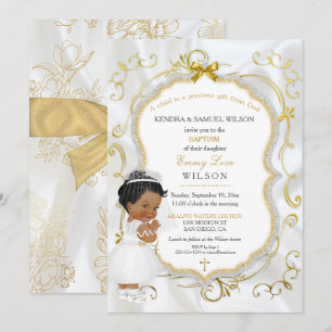 Invitation Baptême de bébé fille Communion Croix en or
