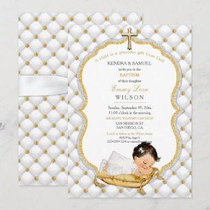 Invitation Baptême de bébé fille croix en or