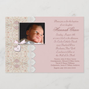 Invitation Baptême de bébé fille rose