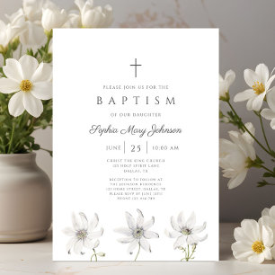 Invitation Baptême de bébé fleur sauvage florale élégante