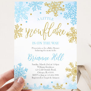 Invitation Baptême de Bébé Flocon de Neige Bleu