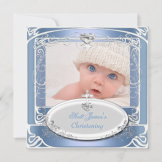 Invitation Baptême de bébé garçon Bleu Blanc