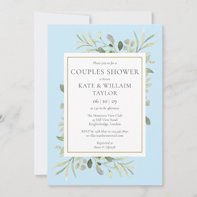 Invitation Baptême de bébé garçon bleu Couples Végétation Aqu (Devant)
