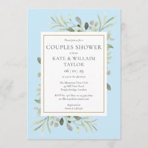 Invitation Baptême de bébé garçon bleu Couples Végétation Aqu